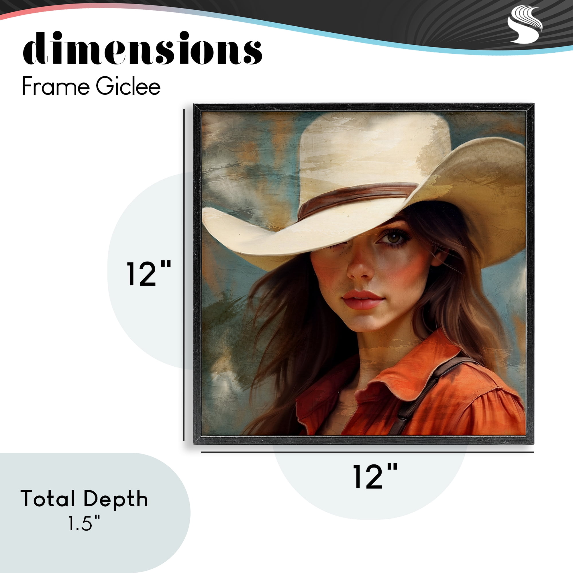 Cowgirl Gaze Beneath Hat Black Framed Giclee Art, design by Kim Allen