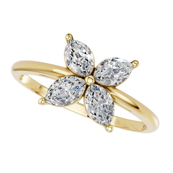 KEEVA JEWELS 0.60 Ct Marquise Cut Moissanite Floral Cluster Wedding Ring for Women in Yellow Gold Plated 925 Sterling Silver – Elegant Modern Promise Ring Size 8