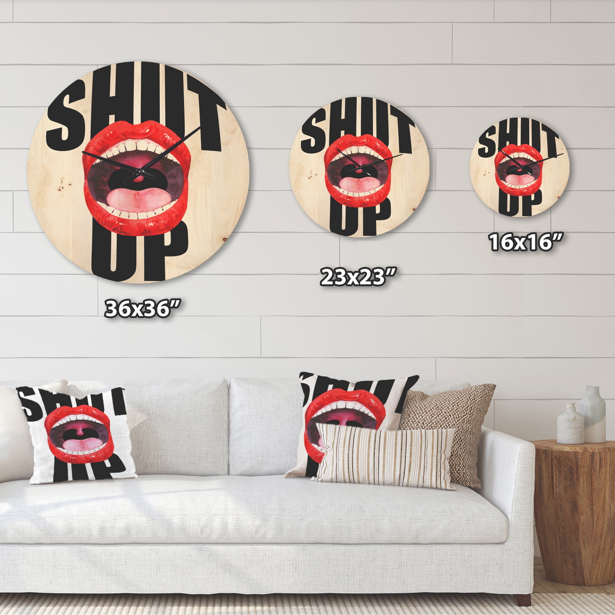 Designart 'Woman Lips' Modern Wood Wall Clock
