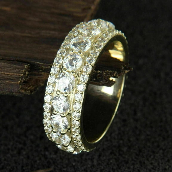 3Ct Round Cut Simulated Diamond Men's Wedding Band Ring 14K Yellow Gold Plated