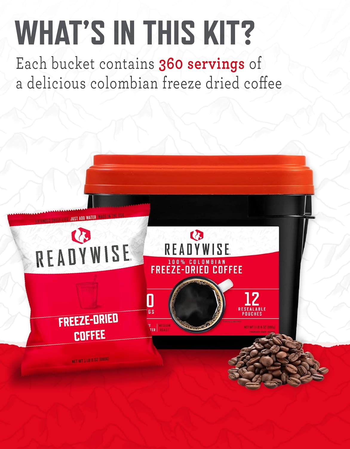ReadyWise 360 Servings Freeze-Dried Coffee | Long Shelf Life Emergency Coffee