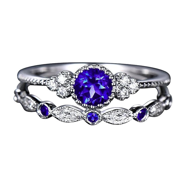 Anillo HUOGUO Fashion Diamond para mujer, juego de 2 piezas, tamaños 5-10