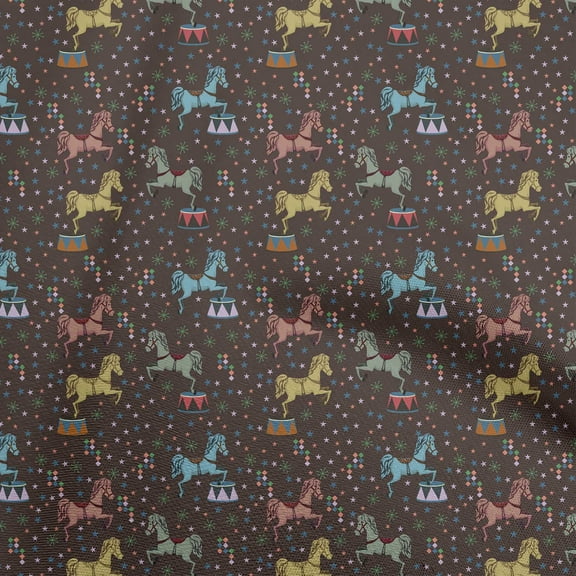 oneOone Cotton Cambric Brown Fabric Circus Quilting Supplies Print Sewing Fabric By The Yard 42 Inch Wide
