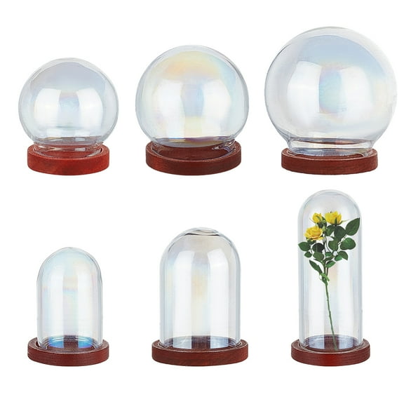 1Bag 6 Styles Glass Dome Cover Decorative Display Case Cloche Bell Jar Terrarium with Wood Base Clear Dome: 18~40x29.5~44mm Base: 18~31x4~5mm