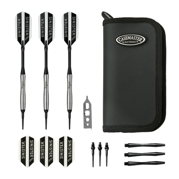 Viper Sinister Tungsten Soft Tip Darts Tapered Barrel 18 Grams and Casemaster Deluxe Black Nylon Dart Case