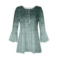 thumbnail image 4 of Sakmal 3/4 Sleeve Trendy Tops for Women 2024 Green Button V-Neck Floral Tunic Shirts for Women, 4 of 4