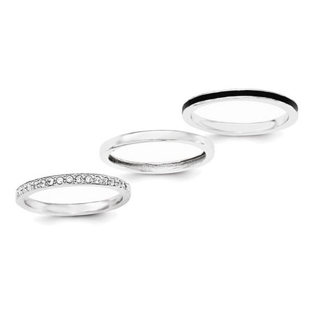 Sterling Silver Rhodium-plated Enameled w/CZ Ring Set Size 6