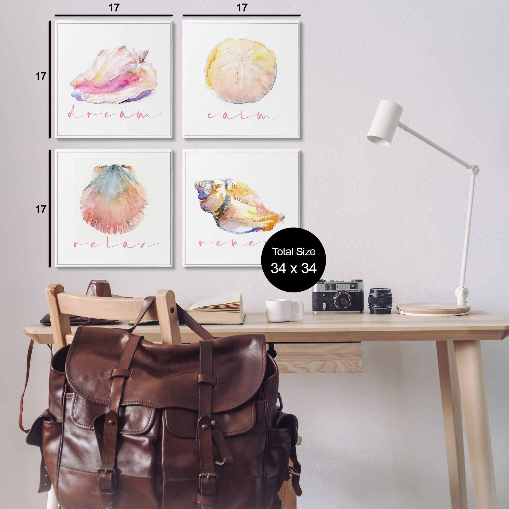 Stupell Industries Watercolor Seashells with Phrases Nautical & Beach Painting Wrapped Canvas Art Print Wall Art, 17 x 17, Set of 4