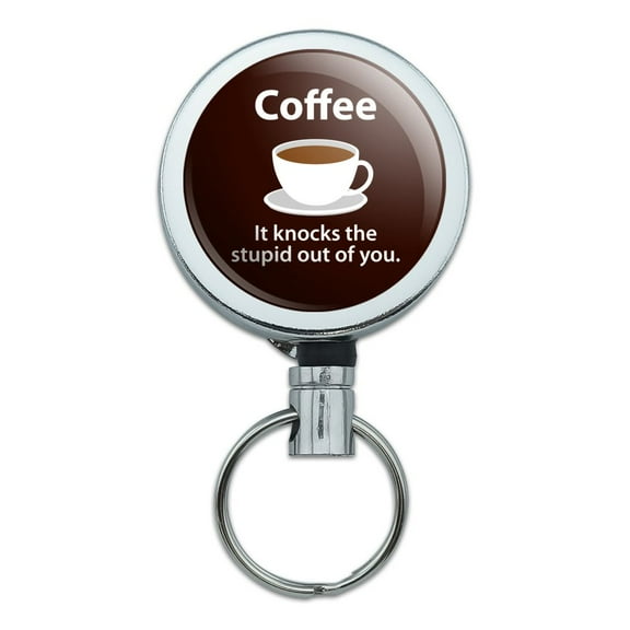 Coffee Knocks the Stupid Out of You Funny Heavy Duty Metal Retractable Reel ID Badge Key Card Tag Holder with Belt Clip