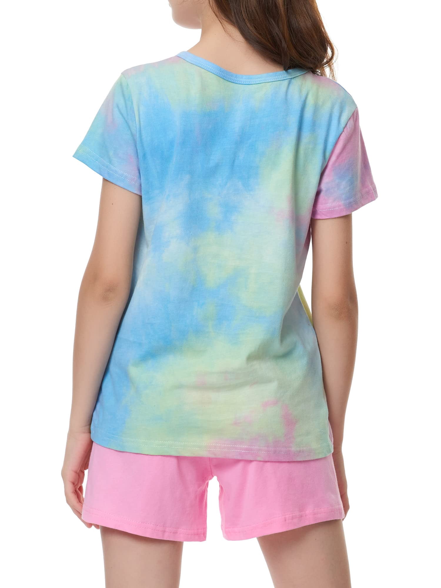 Beezizac Girls Sleepover Theme Matching Pajamas Size 6-100% Cotton Summer Short Sleeve Tween Kids Jammies Set PJS Pal