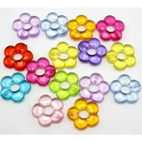 U8MO 50 Mixed Colour Transparent Acrylic Flower Donut Beads Frame 20mm Fit 6mm Beads