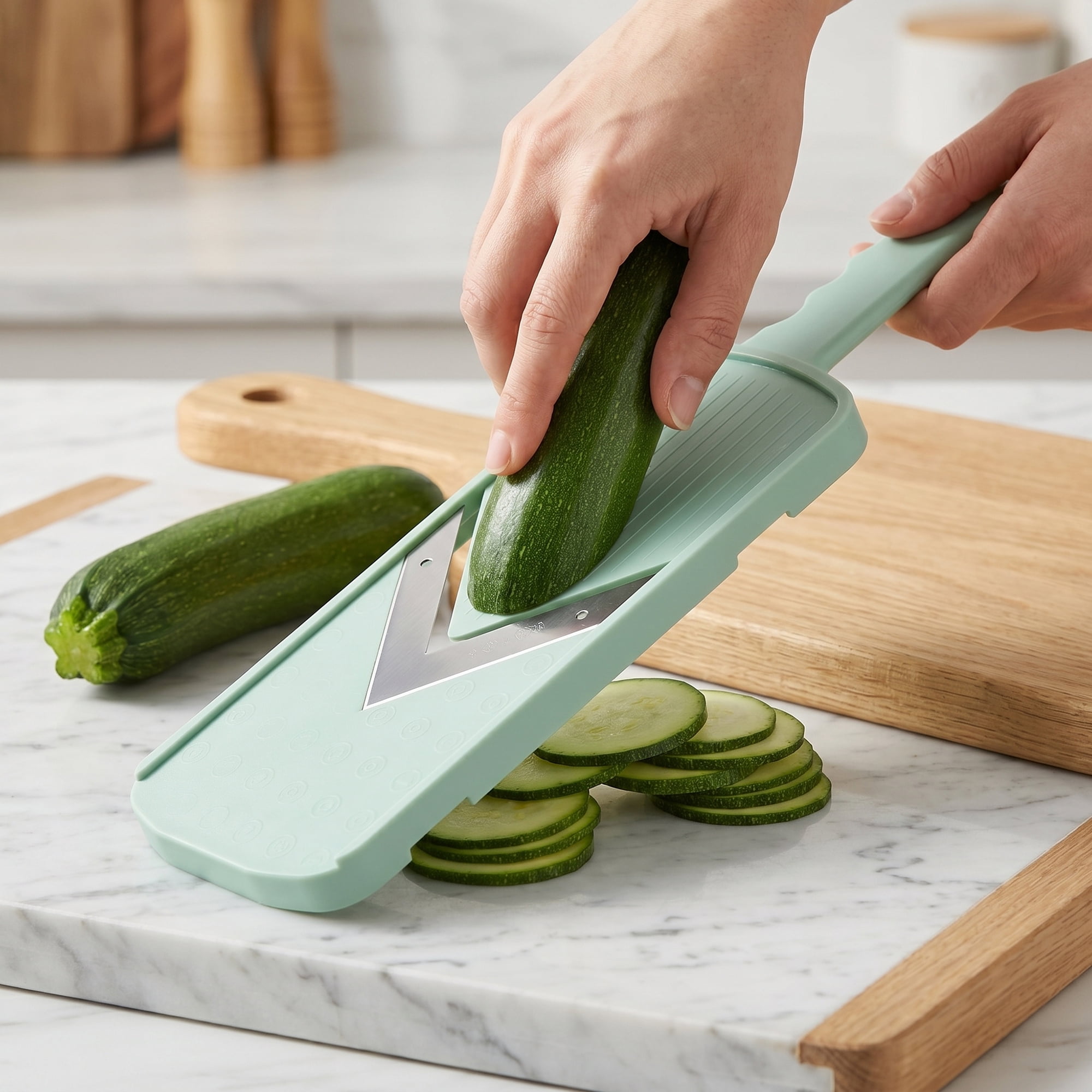 Unique Bargains 2 Pcs Mandoline Slicer for Kitchen Multifunctional Cutter Green 12.2"x3.6"