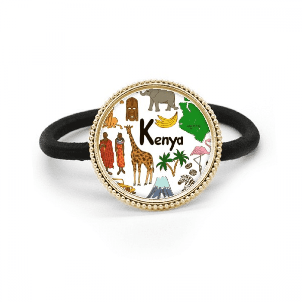 Kenya Landscap Animals National Flag Silver Metal Hair Tie And Rubber