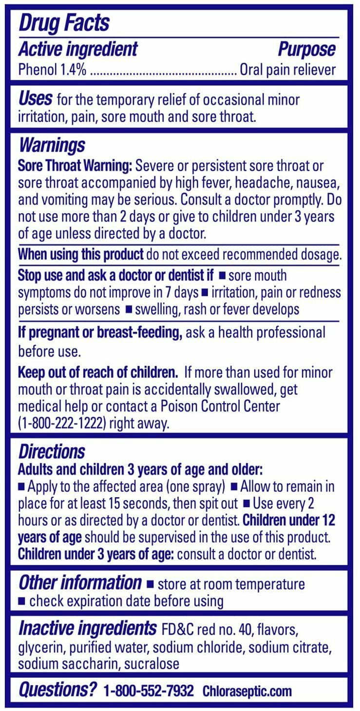 Chloraseptic Oral Pain Reliever, Sore Throat Spray, Cherry, 6oz, 4-Pack