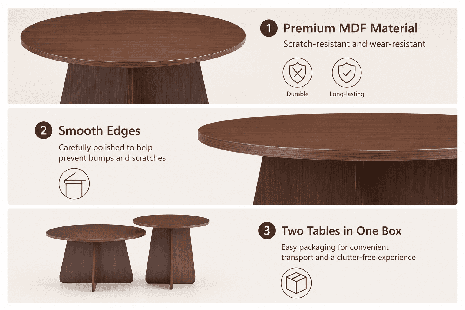 Retro Round Nesting Coffee Table Set of 2, MDF Wood Grain Veneer Stackable Side Tables with Crisscross Legs, Space Saving Accent Table for Living Room Dining Room Small Apartment