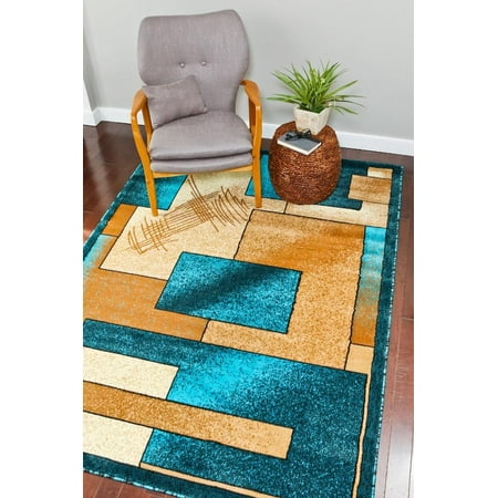 Persian Rugs 657 Turquoise Modern Abstract Area Rug 4x5 Persian Rugs 657 Turquoise Modern Abstract Area Rug 4x5
