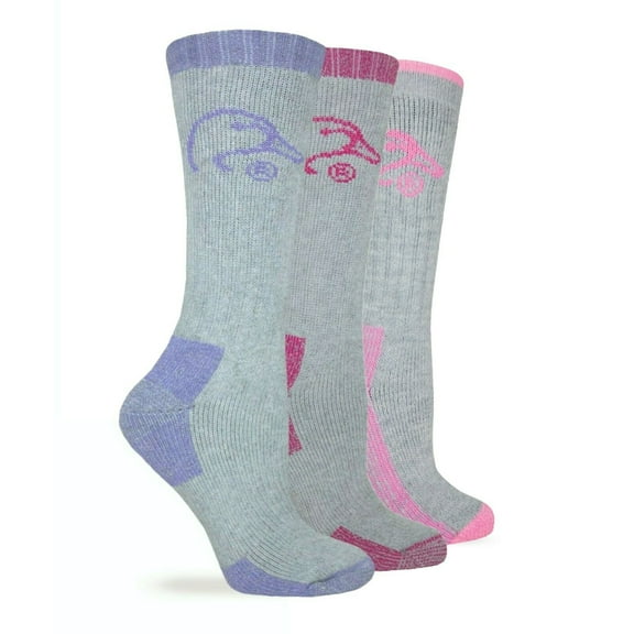 Ducks Unlimited Womens Socks, Merino Wool Heavyweight Cushion Pink Purple Boot Crew Socks, 3 Pairs