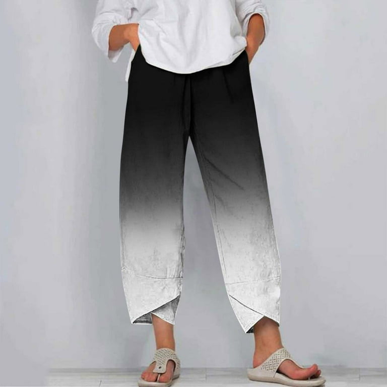 Mrat Pants For Women Stretchy Full Length Pants Ladies Fashion Summer  Casual Loose Pocket Straight Printed Trousers Pants Female Comfy Pants Gray  XXL