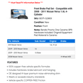 thumbnail image 2 of Front Brake Pad Set - Compatible with 2008 - 2011 Nissan Versa 1.6L 4-Cylinder 2009 2010, 2 of 2