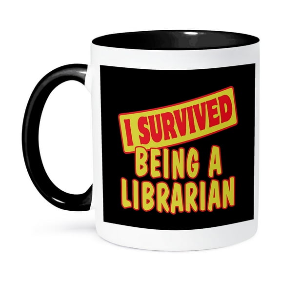 3dRose, I Survived Being A Librarian Survial Pride And Humor Design, 11oz Two-Tone Black Mug