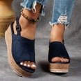 thumbnail image 2 of Platform Sandals for Women Suede Leopard Print Slingback Wedges Heels Comfortable Cork Footbed Arch Support Summer Dress Shoes Dark Blue Size 6, 2 of 6