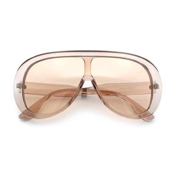 Bold Oversized Shield Thick Plastic Retro Racer Fashion Sunglasses All Beige