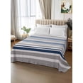 thumbnail image 2 of Navy Blue Grey Striped Full Size Flat Sheet, Wrinkleproof & Fadeproof Cooling Flat Bed Sheet Only, Horizontal Lines Simple Minimalist Breathable Soft Bedding Top Sheets 81 x 96 Inches, 2 of 8