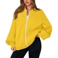 thumbnail image 2 of Women's Zip Up Sweatshirts No Hood Long Sleeve Solid Sweatshirts Casual Spring Fall Lightweight Oversized Bomber Jackets, 2XL, 2 of 7