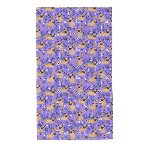 Fotbe Pugs and Flowers Toalla Premium con Patrón, Toalla de Microfibra de Secado Rápido, Ligera y Altamente Absorbente (27.5x16in), Ideal para Uso Diario