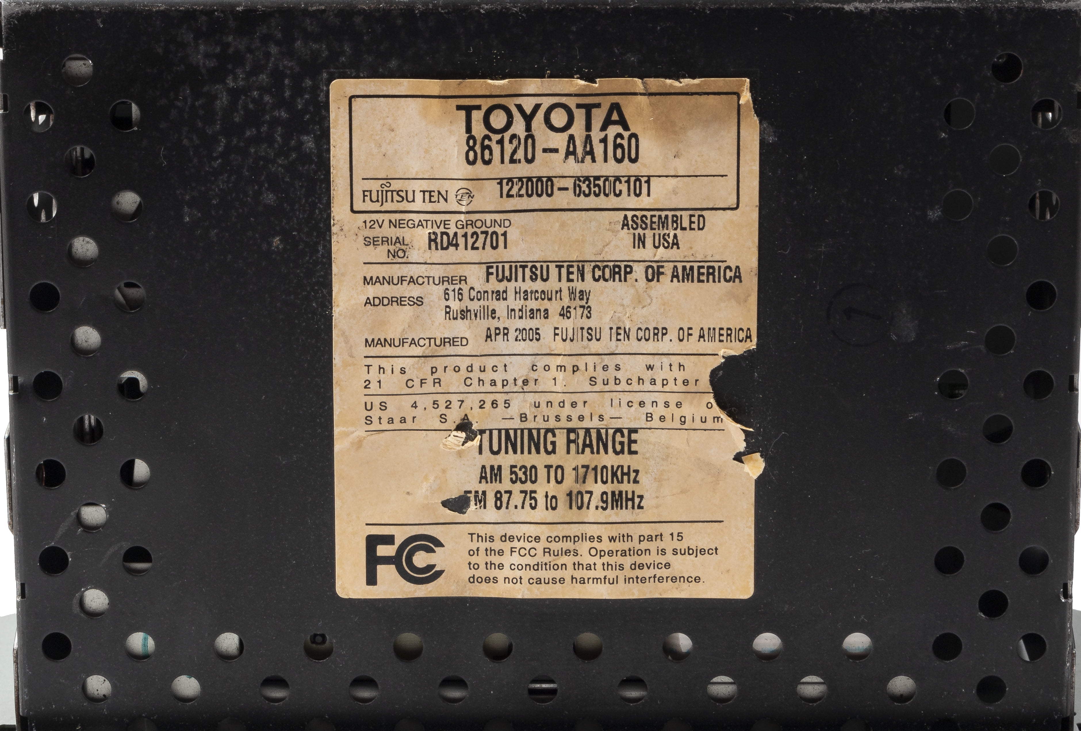 Restored 2005-06 Toyota Camry AMFM Radio Single Disc CD Player 86120AA160 Face Code 16860 (Refurbished)