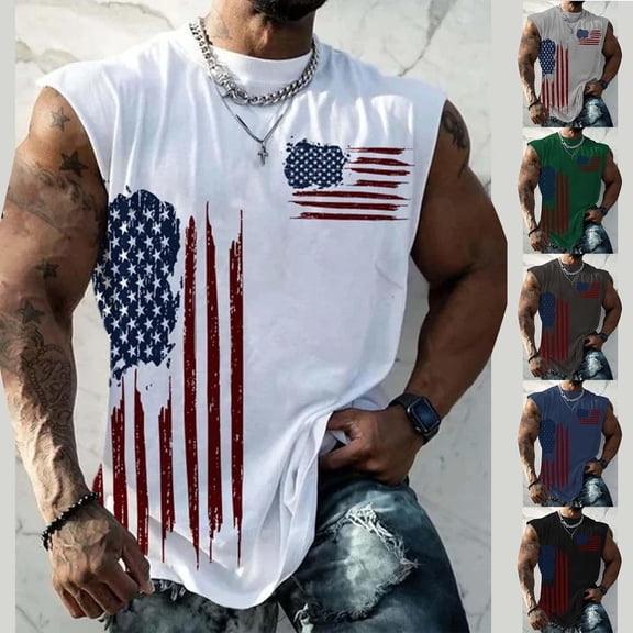 Mens American Flag Shirt Tank Top 4th Of July Shirt Patriotic USA Sleeveless Summer Workout Gym Funny Tanks Graphic Tee XXL