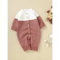 thumbnail image 3 of FOCUSNORM Baby Girl Button Down Jumpsuits Long Sleeve Contrast Color Knit Rompers Newborn Winter Outfit, 3 of 9