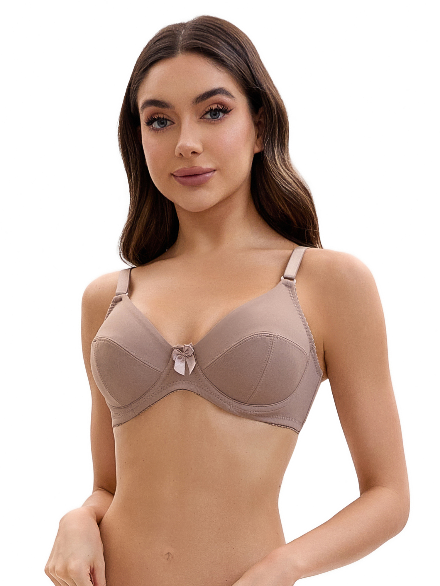 DARING DIVA Women's V Neck Adjustable Strap Underwire Push Up Bras Khaki 44 E