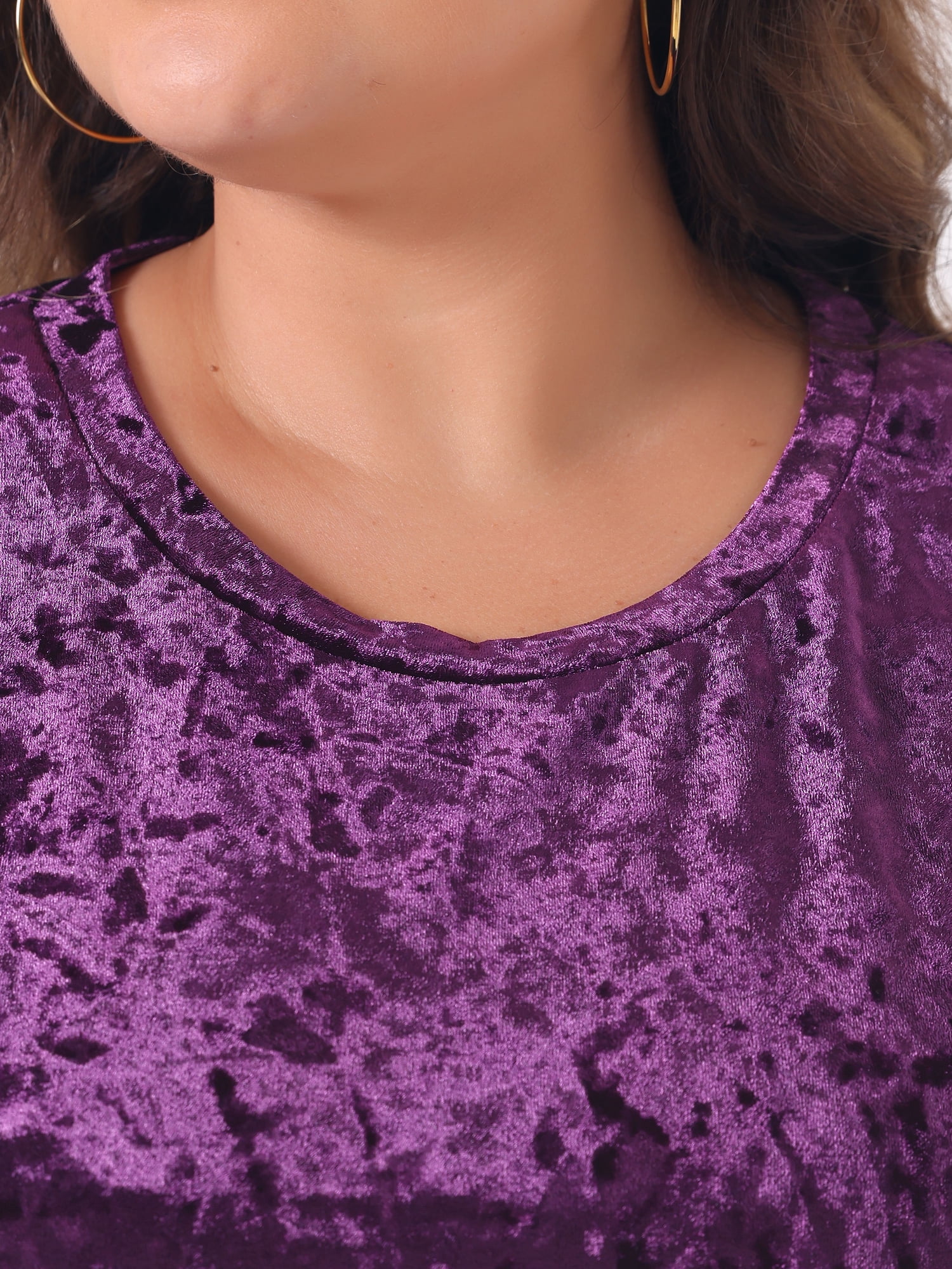 DARING DIVA Women's Plus Crew Neck Short Sleeve Tee Tops Velvet T-Shirt 1X Purple