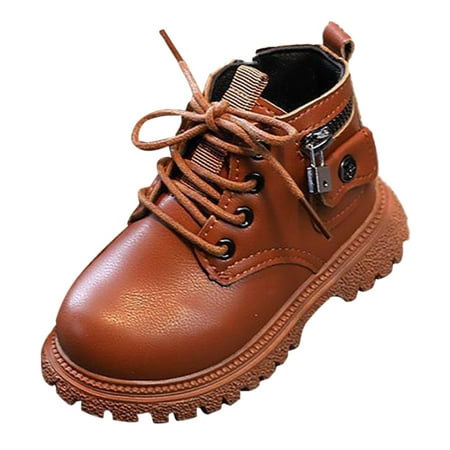 NOLDARES Unisex Leather Casual Boots Toddler Outdoor Shoes Lace Up Non-Slip Texture Sole Loafer Hiking Flats Classic Walking Shoe(Brown 23)
