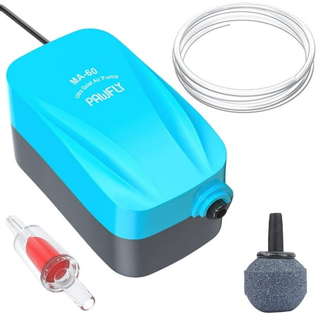 Pawfly MA-60 Quiet Aquarium Air Pump for 10 Gallon with Accessories Air Stone Check Valve and Tube, 1.8 L/min NEW