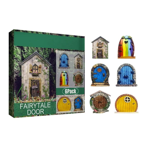 Colorful Fairy Garden Decorative Door Set 6Pc, Miniature Wooden Doors For Tree Trunk And Yard, Enchanted Forest Decor