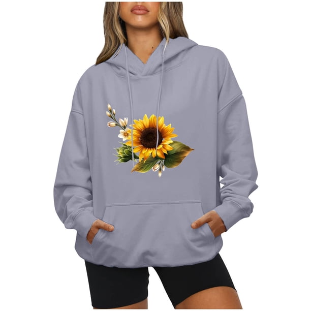 ICHUANYI Clearance Women's Rounk Neck Long Sleeve Hooded Casual Printing Pullover Blouse Sweatshirt Tops Tops ICHUANYI "ICHUANYI"
