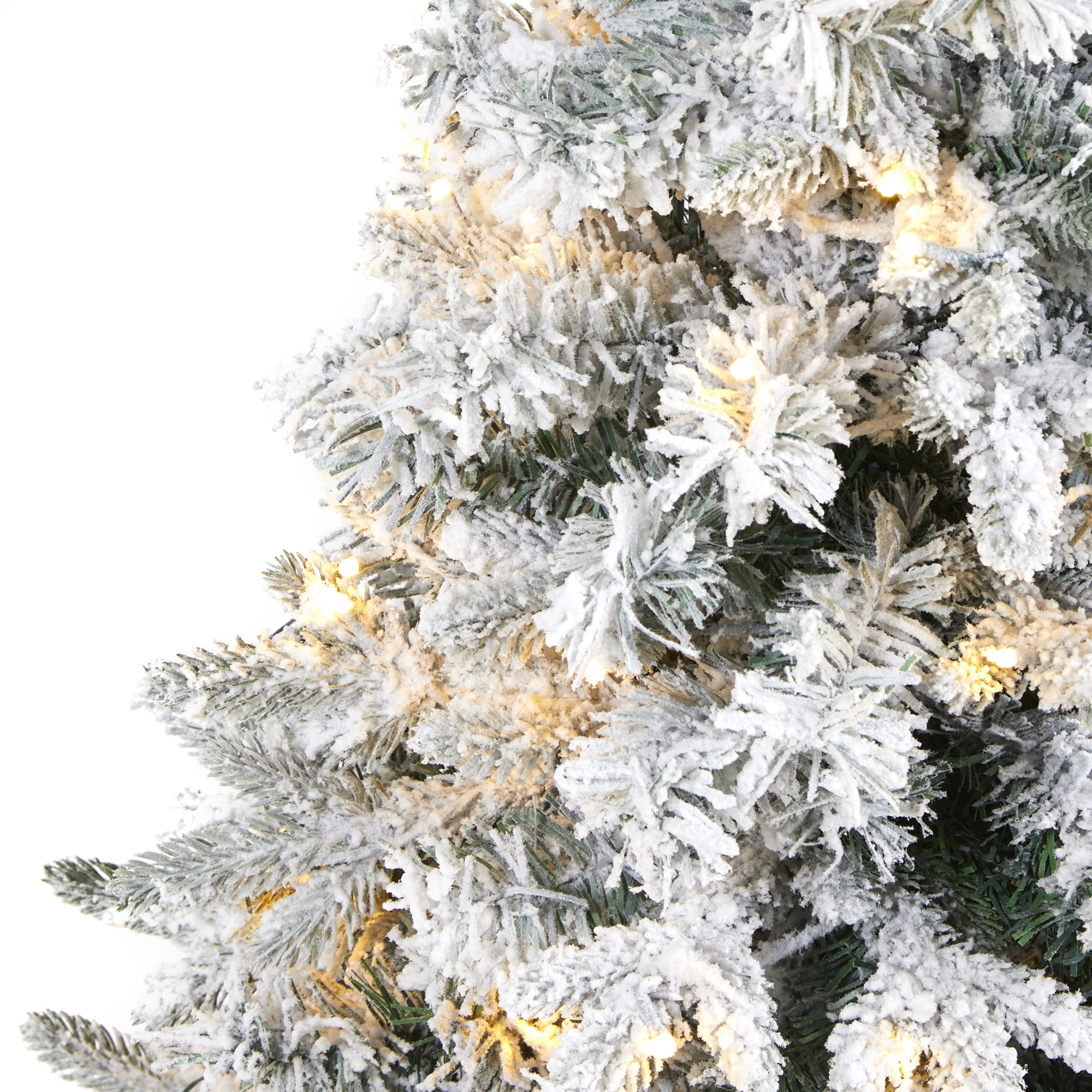 Nearly Natural 4' Green Flocked Mixed Pine Artificial Christmas Tree Prelit 100 Clear LED Lights