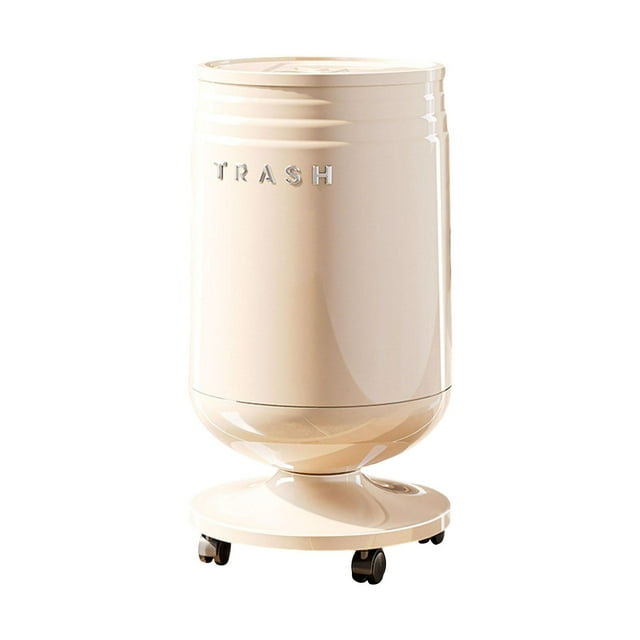 Cubo de basura con ruedas, cubo de basura decorativo, cubo de almacenamiento, cesto para basura doméstica, abatible Blanco