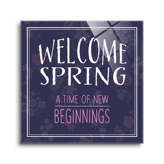 Spring New Beginnings Purple Floral 12 x 12 Glass Wall Hanging Sign