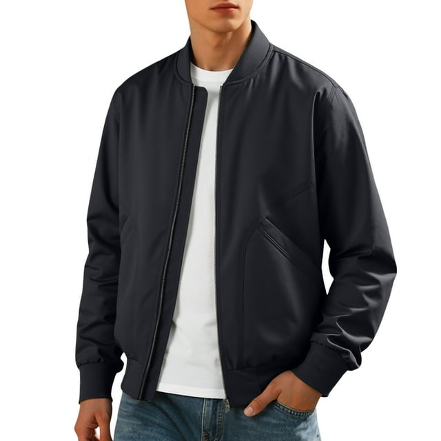 MIASHUI Mens Jacket Baseball Collar American Workwear Style Multi Pocket Casual Jacket Outerwear Black,L