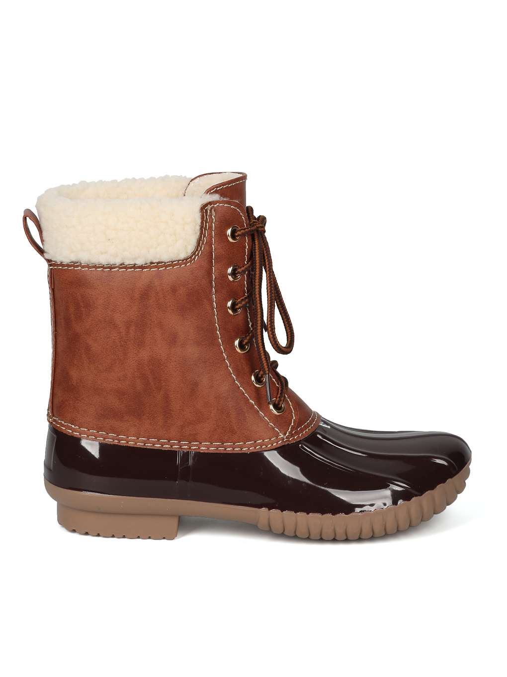 New Women Two Tone Faux Shearling Lined Lace Up Duck Boot - 17990 By Yoki - image 2 of 6
