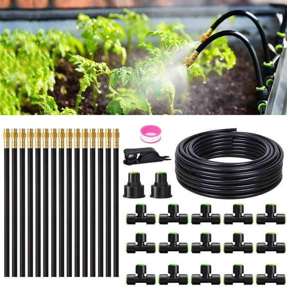 RainPoint 50FT Drip Irrigation Kit with 360°Adjustable Nozzles & Quick Connect, Garden Watering Kit for Greenhouse Lawn Raised Beds