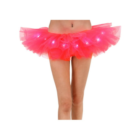 Women's Classic 5 Layered LED Light Up Tutu Skirt Party Costume, Dark Pink