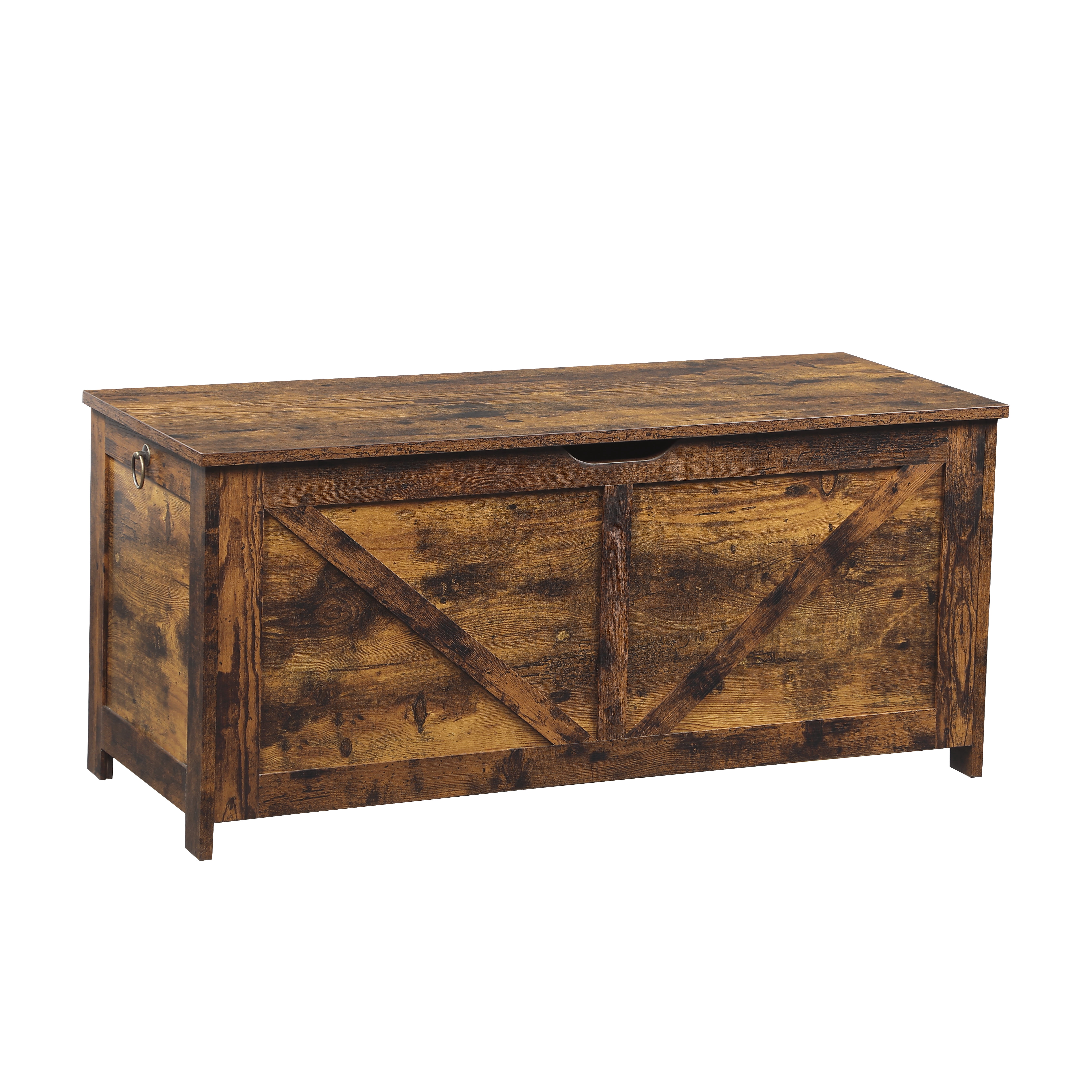 Rustic Brown Storage Chest Bench, 39.4 Inch Long with Two Durable Hinges, U-Shaped Pull Handle, Ideal for Toys, Blankets and Entryway Organization