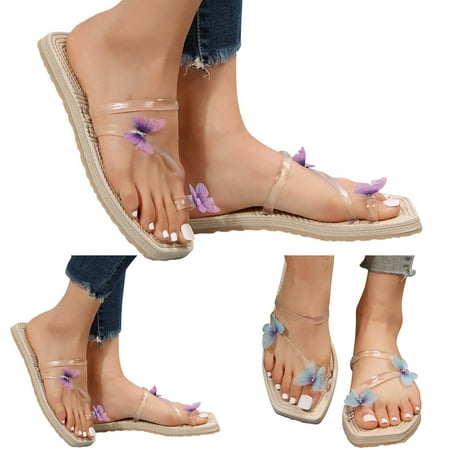 

Aayomet Summer Slippers for Women Women Slippers Fashion Summer New Pattern Butterfly Decorative Flat Set Toe Comfortable Non Blue 9