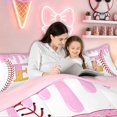 thumbnail image 4 of meiyoeat Cute Letter E Twin Bedding for Kids, Baseball Ice Cream Drip Bedding Comforter Set, Pink Yellow, Pink Reversible, 7pcs, 4 of 6