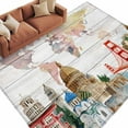 thumbnail image 2 of Area Rug for Living Room, World Map Non-Slip Indoor Large Carpet for Bedroom/Dining Room, Country Famous Building Tourism Bridge Wooden Washable Low-Profile Rectangle Floor Runner Rugs - 5 x 7 Ft, 2 of 7