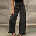 thumbnail image 2 of Hvogkswy Wide Leg Jeans for Women Trendy Polka Dot Light Wash Denim Pants Loose Stretchy Denim Pants with Ruffle Hem, 2 of 6